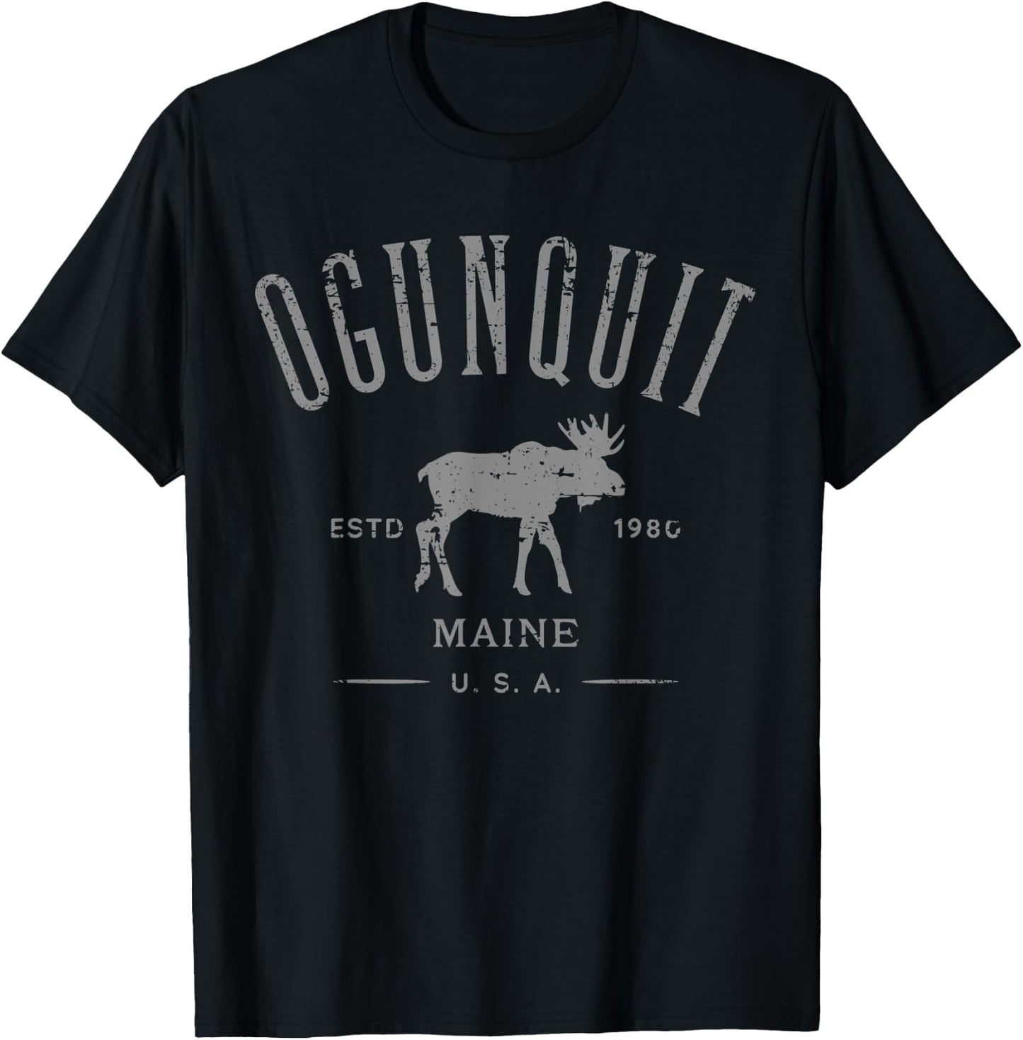Ogunquit Maine USA with Moose Distressed Design Souvenir T-Shirt - T-Shirt | Black