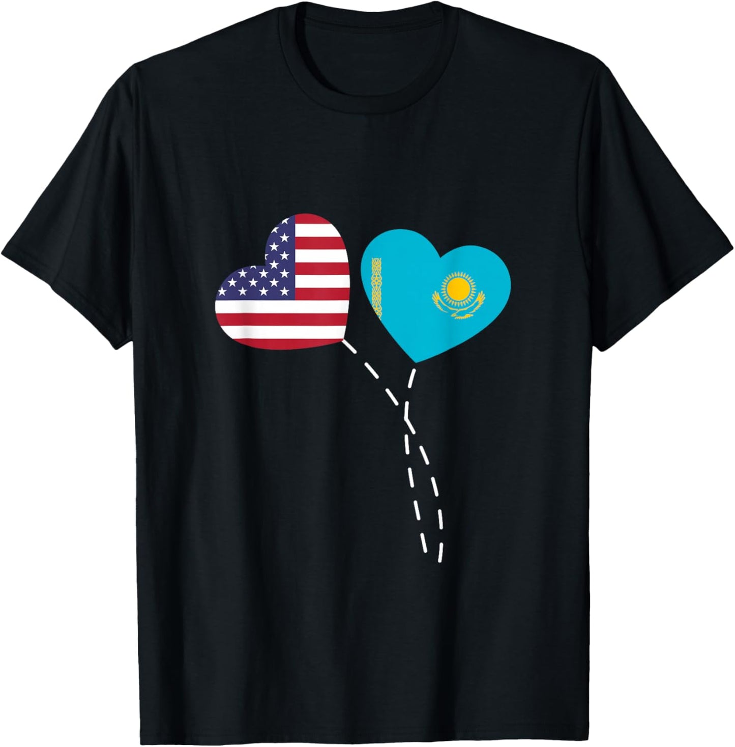 Loving USA Kazakhstan Flag Heart Kazakh Americans Love T-Shirt - T-Shirt | Black