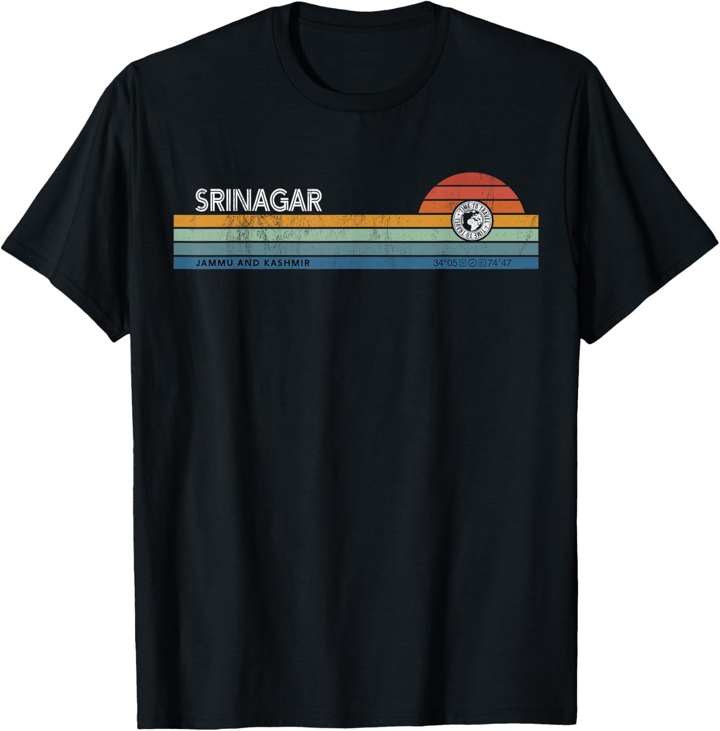 Srinagar Jammu And Kashmir India Retro Sunset Rainbow Synth T-Shirt - T-Shirt | Black