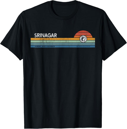 Srinagar Jammu And Kashmir India Retro Sunset Rainbow Synth T-Shirt - T-Shirt | Black