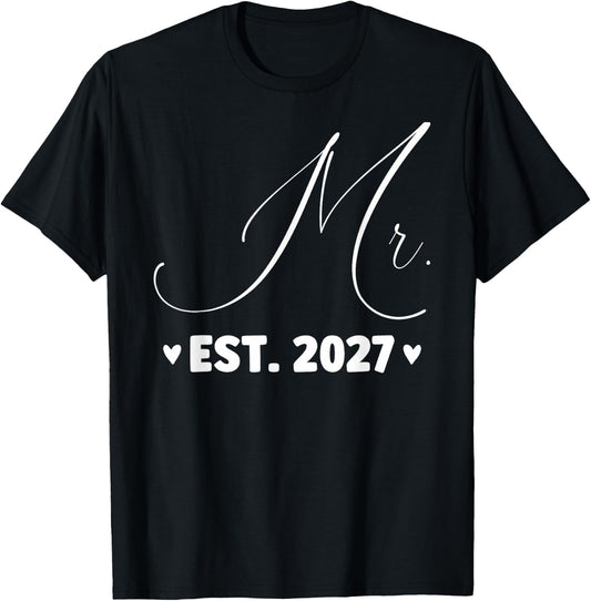Mr Est. 2027 Just Married Couple Wedding Party Mrs T-Shirt - T-Shirt | Black