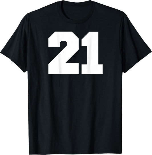 Number 21 Sports Jersey Player #21 Fan BACK PRINT Varsity T-Shirt - T-Shirt | Black
