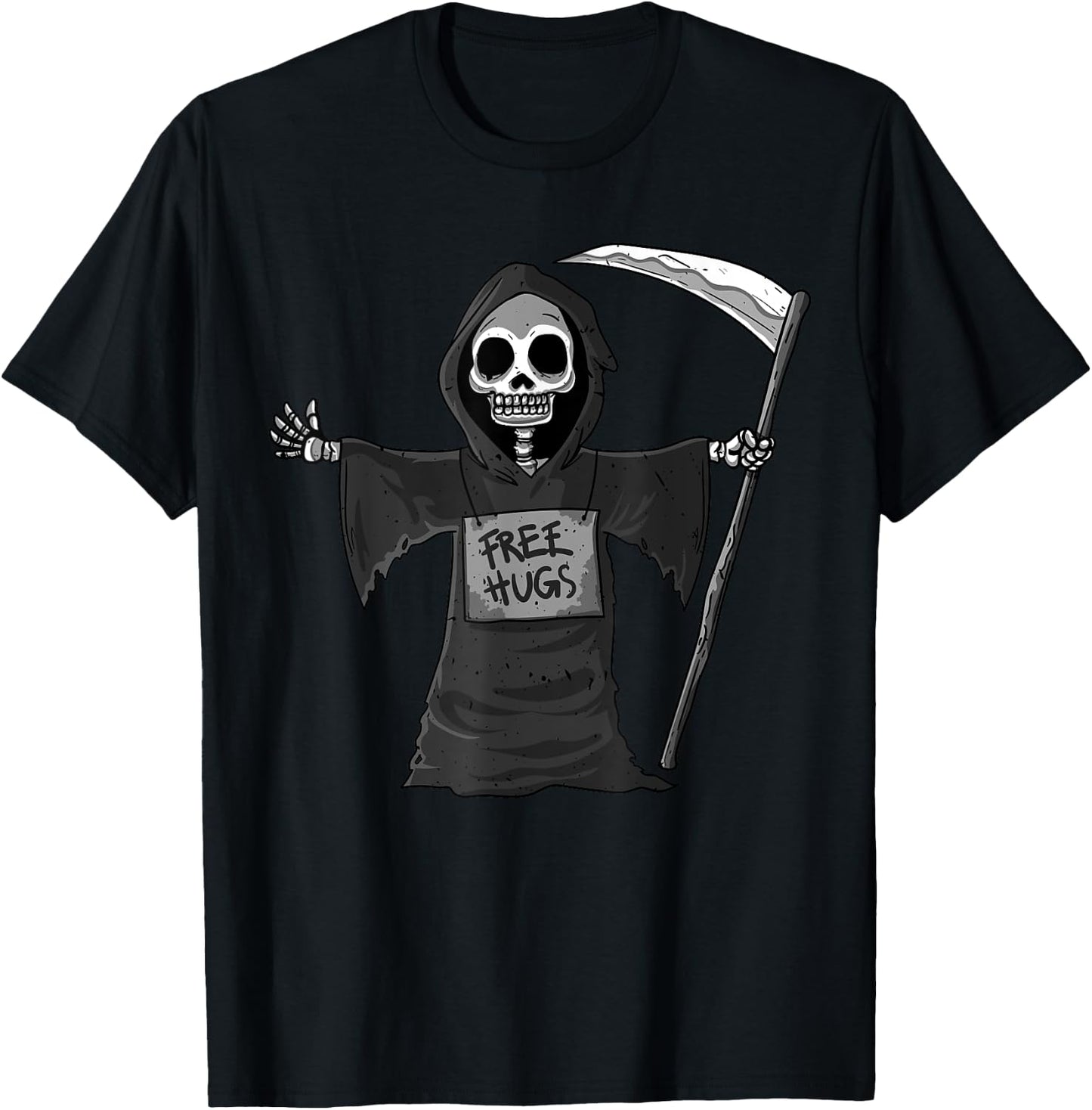 Free Hugs Grim Reaper Halloween Party Cosplay Lazy Costume T-Shirt - T-Shirt | Black