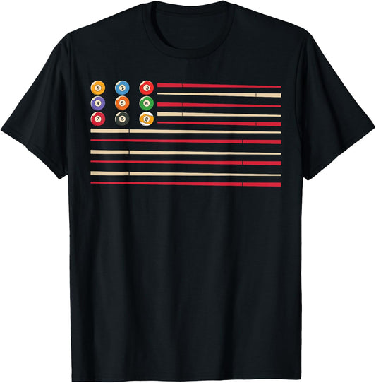 Billiard Player US Flag Pool Snooker T-Shirt - T-Shirt | Black
