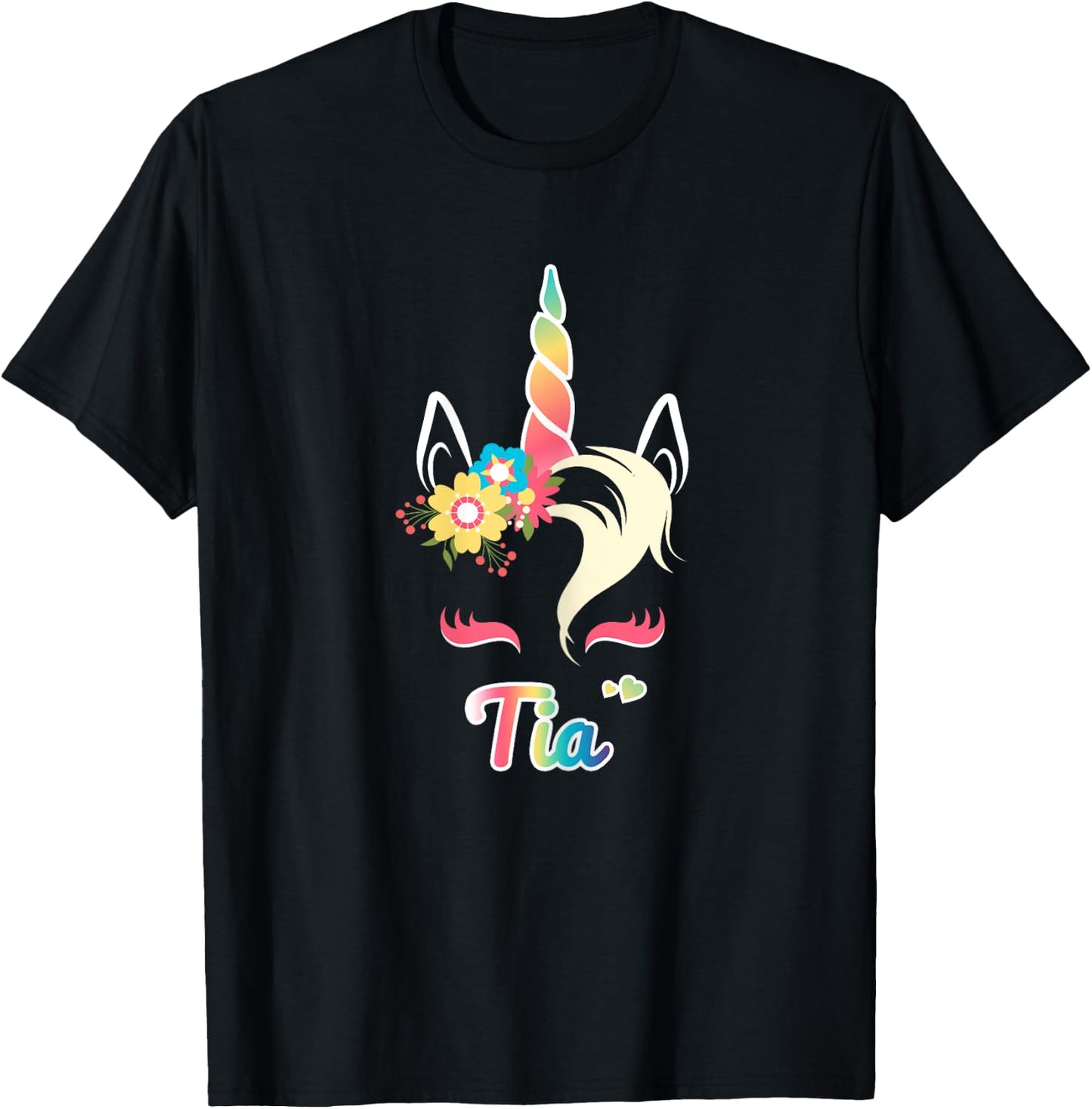 Rainbow Unicorn Tia Shirt Custom Name Gift girls T-Shirt - T-Shirt | Black