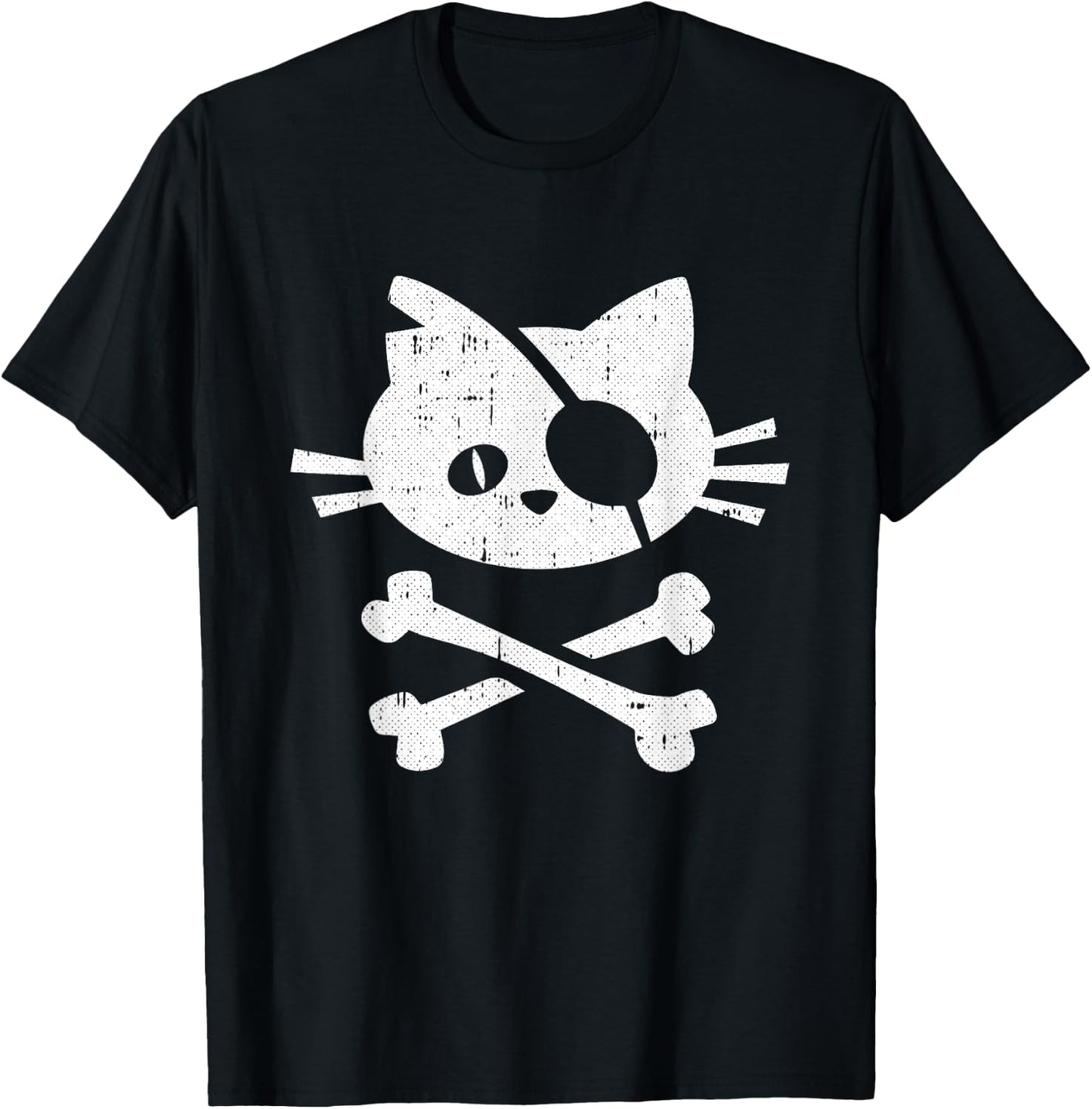 Cat Pirate Lazy Halloween Costume Kitten Skull Cross-bones T-Shirt - T-Shirt | Black