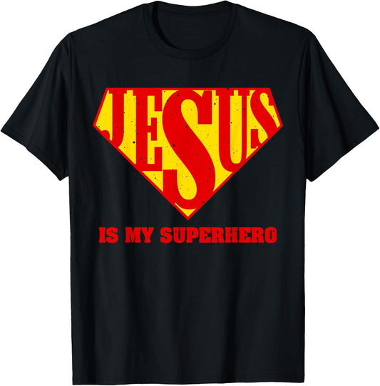 Cute Jesus Design For Boys Men Women Jesus Superhero Faith T-Shirt - T-Shirt | Black
