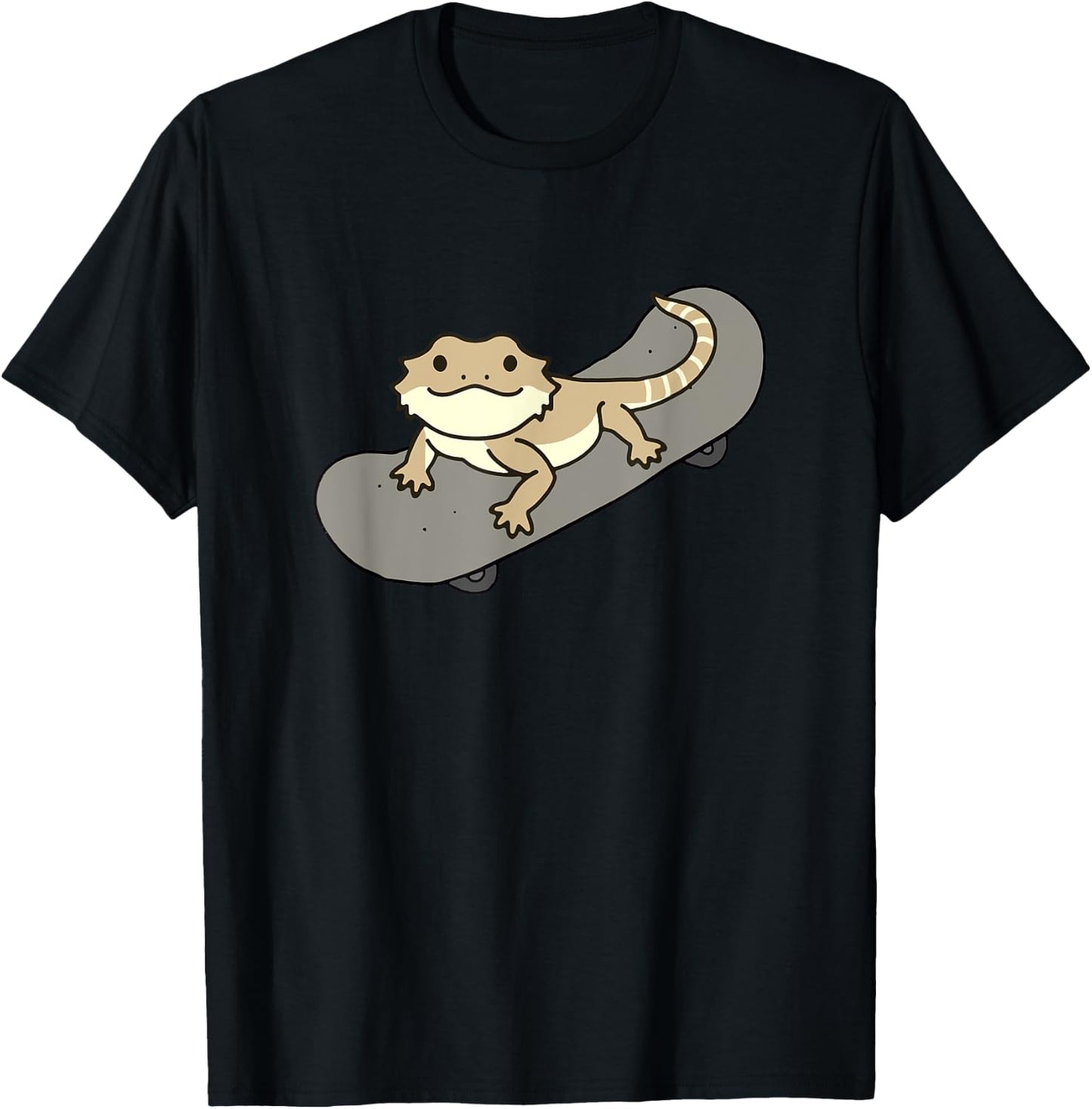 Funny Bearded Dragon On Skateboard Cute Pet Lizard Lover T-Shirt - T-Shirt | Black