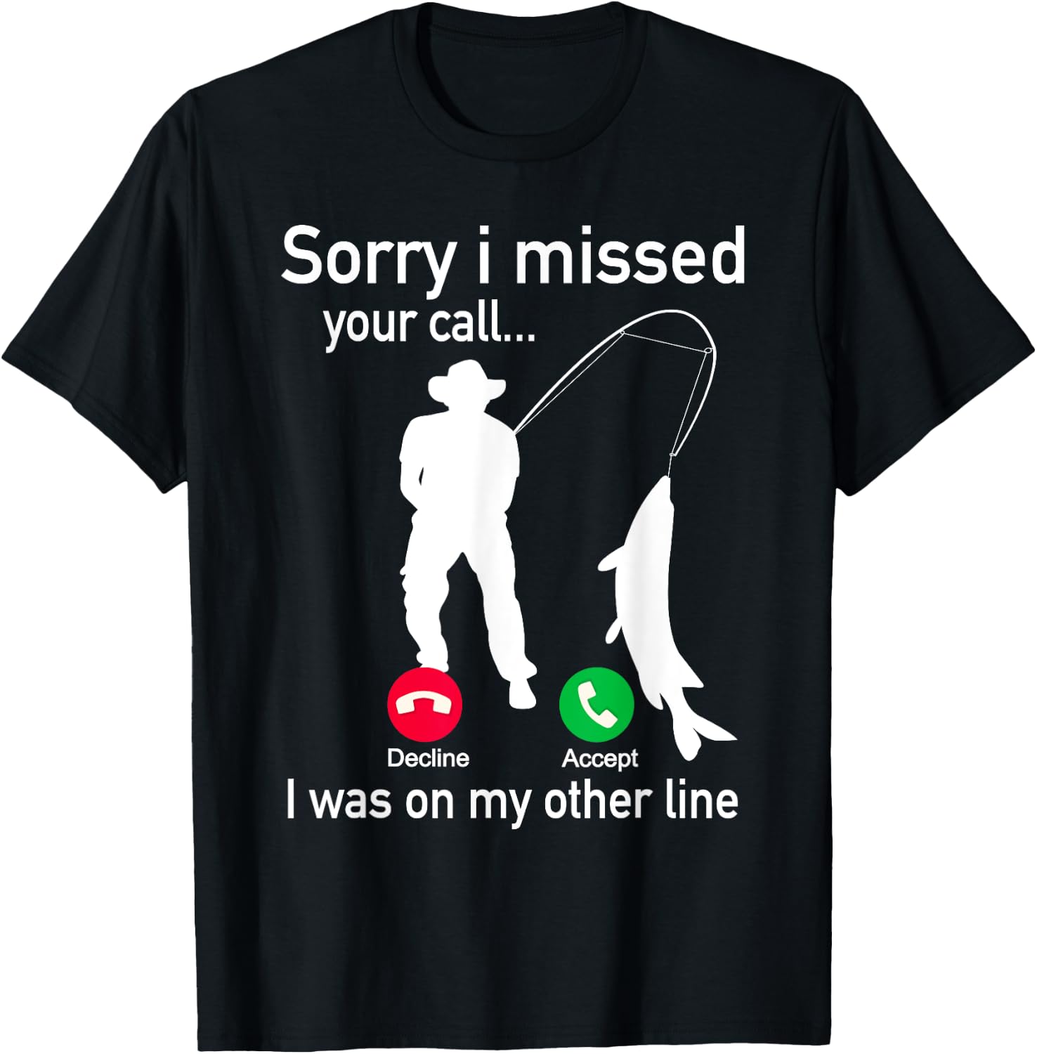 Fishing Phone Call with Fishing Line - Funny Fish Fisherman T-Shirt - T-Shirt | Black