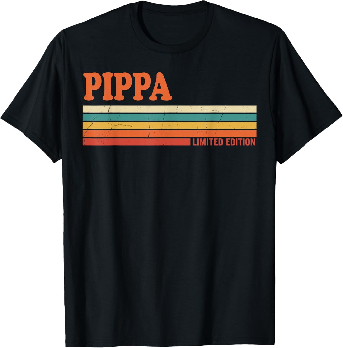 Pippa Retro Personalized First Name Vintage Stripes T-Shirt - T-Shirt | Black