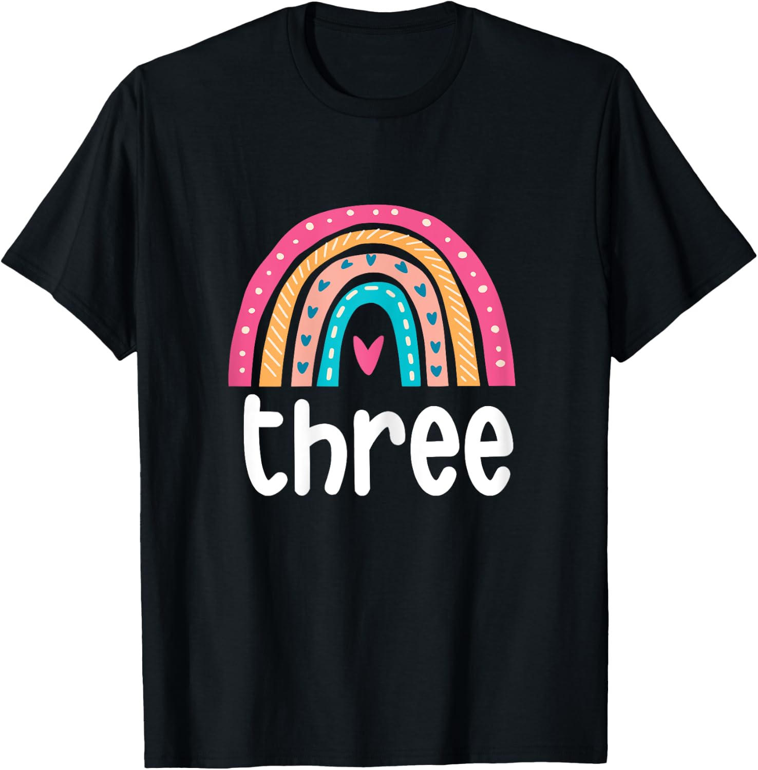 Girls 3rd Birthday Boho Rainbow Three 3 Years Old Birthday T-Shirt - T-Shirt | Black