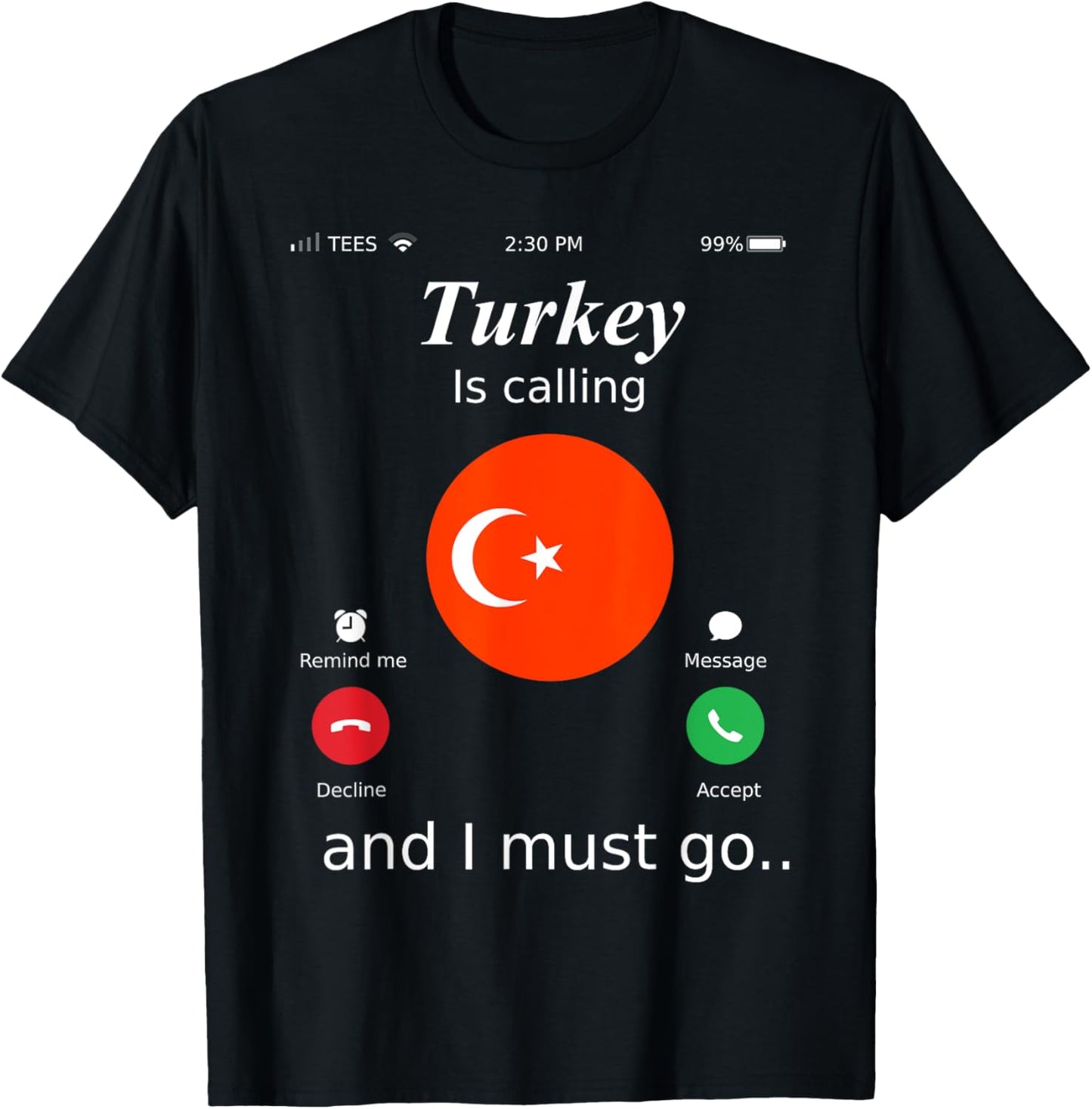 Turkey Is Calling and I Must Go Turkey Flag shirt T-Shirt - T-Shirt | Black