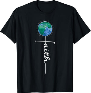 Faith Earth Day Cross Religious Christian Environmentalist T-Shirt - T-Shirt | Black