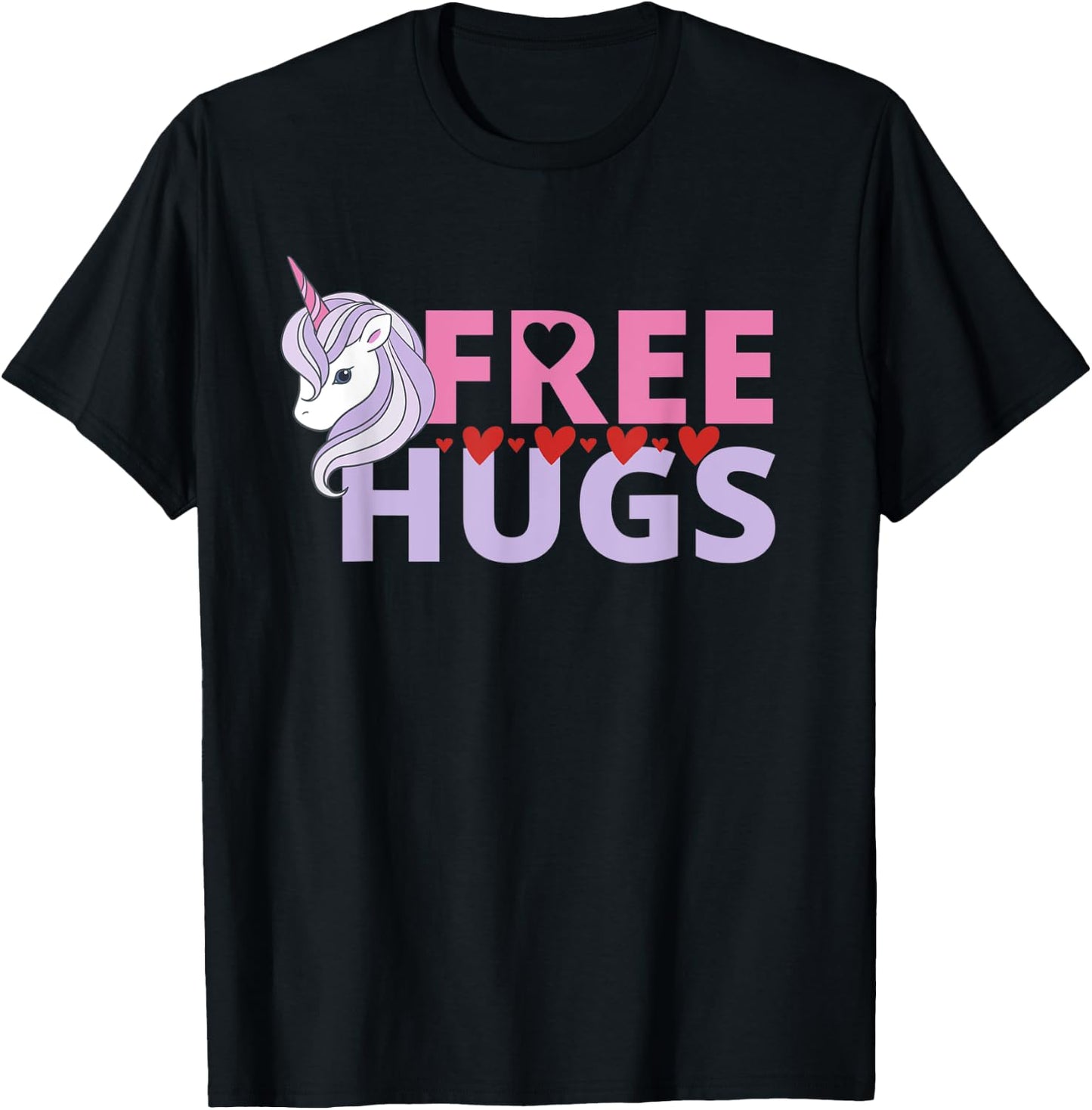 Free Hug Unicorn Good Vibe, Smiles, Kindness, Humanity T-Shirt - T-Shirt | Black