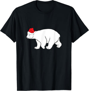 Polar Bear With Santa Hat Xmas Winter Christmas Pajama T-Shirt - T-Shirt | Black
