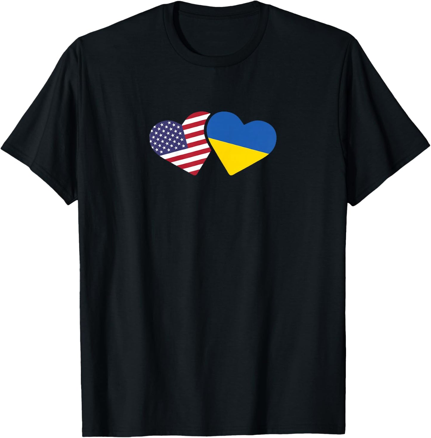 Ukraine USA Flag T Shirt Heart Ukrainian Americans T-Shirt - T-Shirt | Black