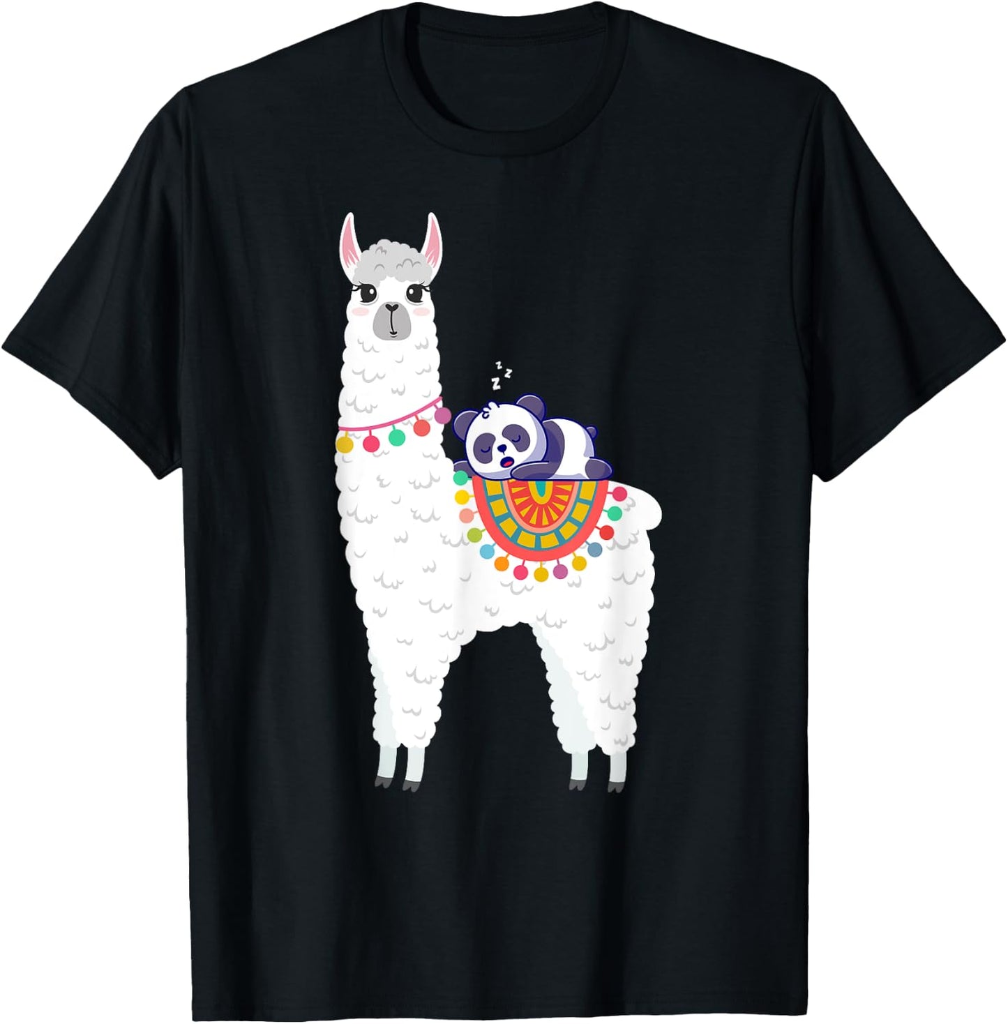 Llama & Panda Sleeping Shirt, Pajama Nightwear Nightgown T-Shirt - T-Shirt | Black