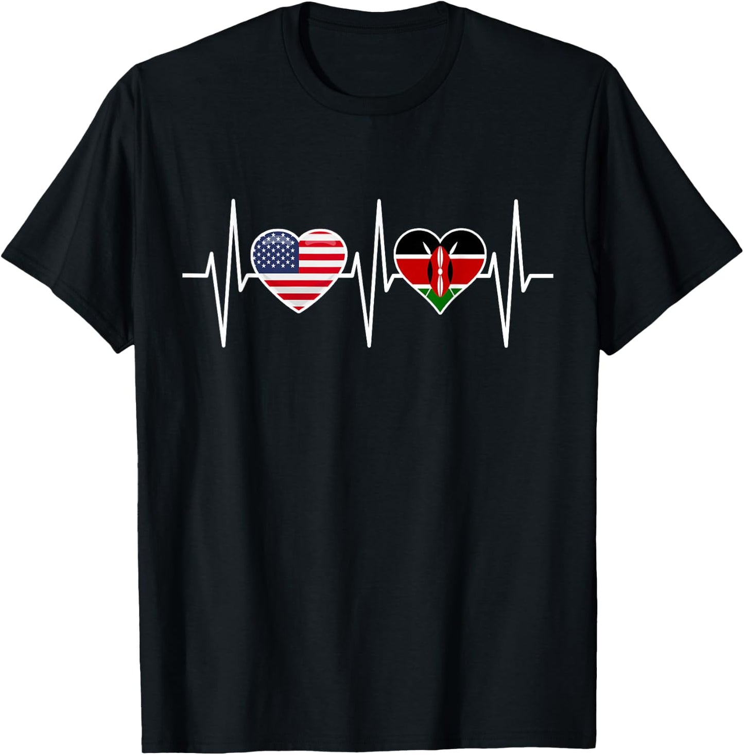 Kenya USA Shirt Heartbeat America Kenyan Flag T-Shirt - T-Shirt | Black