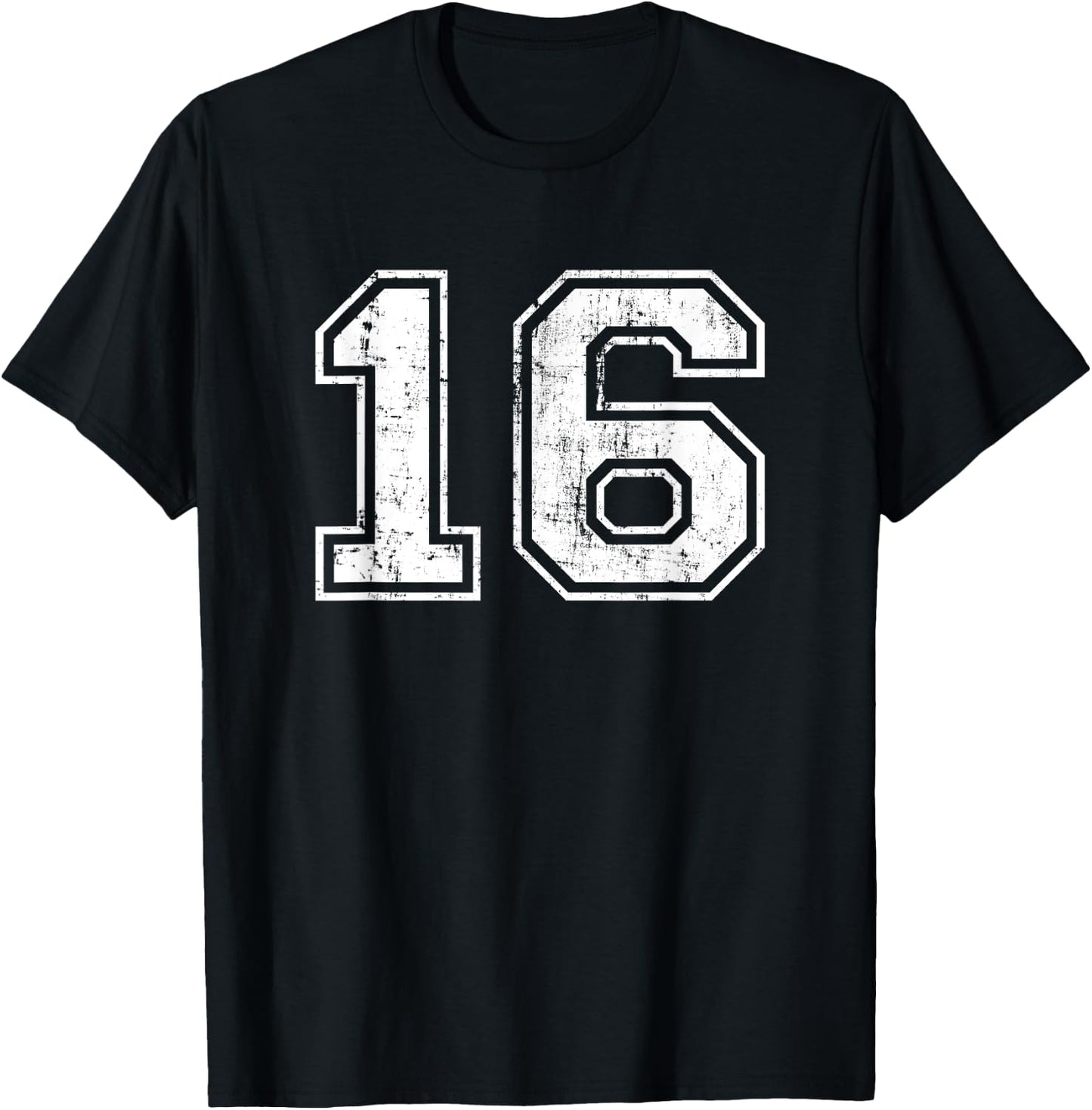 Number 16 Distressed Vintage Sixteen Sport Training Practice T-Shirt - T-Shirt | Black