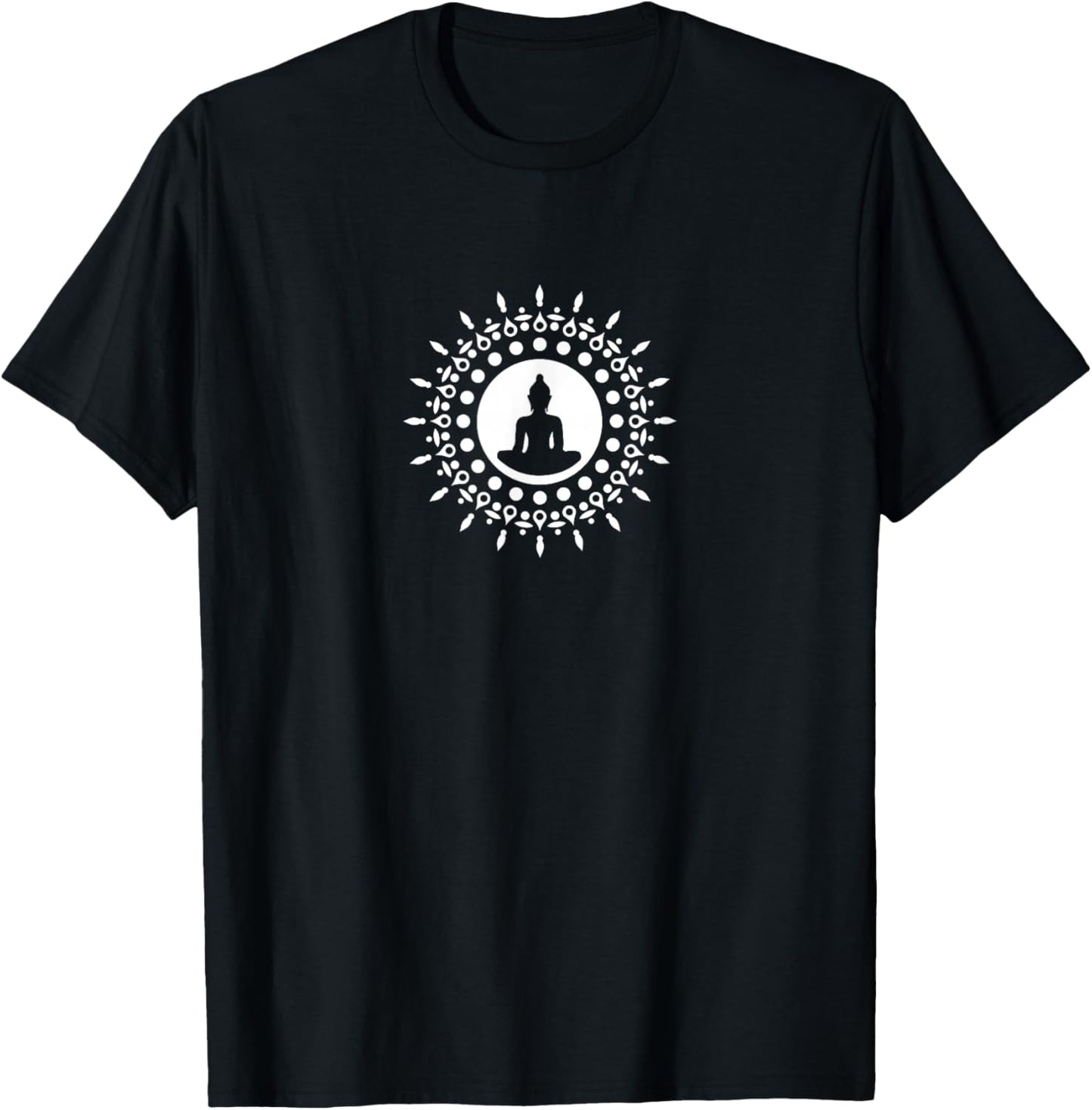 Buddha Meditation Sunflower Mandala Buddhism Yoga Symbol T-Shirt - T-Shirt | Black