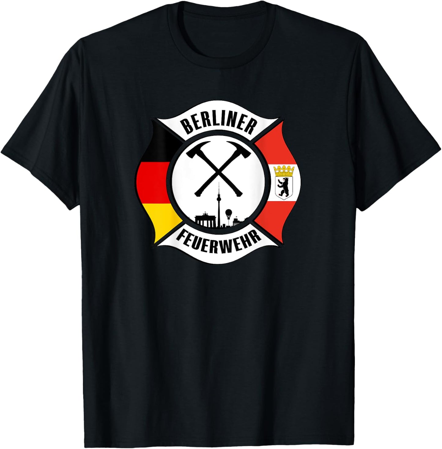 Berlin Germany Fire Rescue Department Fireman Uniform Flag T-Shirt - T-Shirt | Black
