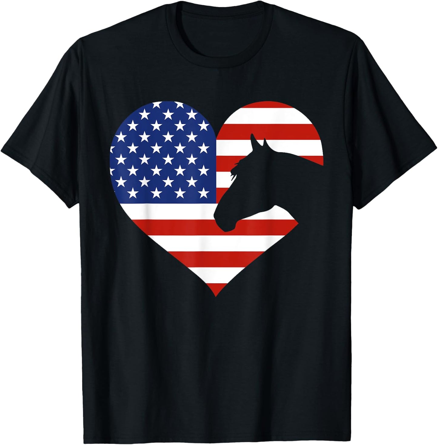 Patriotic Horse Lover 4th Of July Cool Heart American Flag T-Shirt - T-Shirt | Black