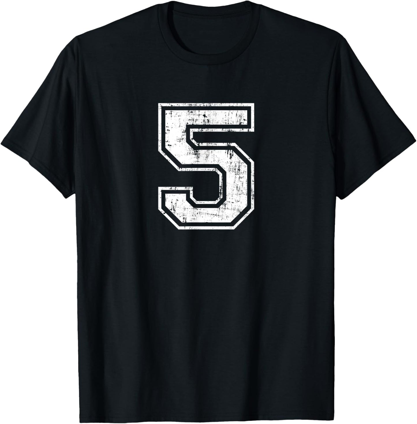 Number 5 Distressed Vintage Five Sports Training Practice T-Shirt - T-Shirt | Black