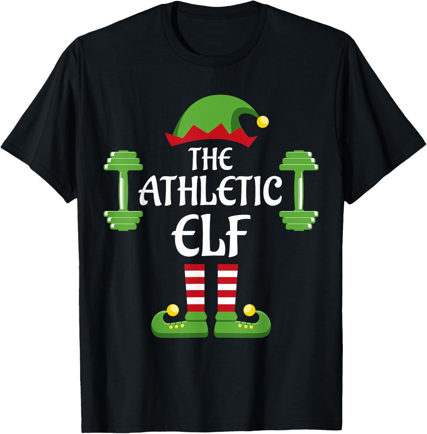 Athletic Elf Family Matching Group Christmas Sporty T-Shirt - T-Shirt | Black