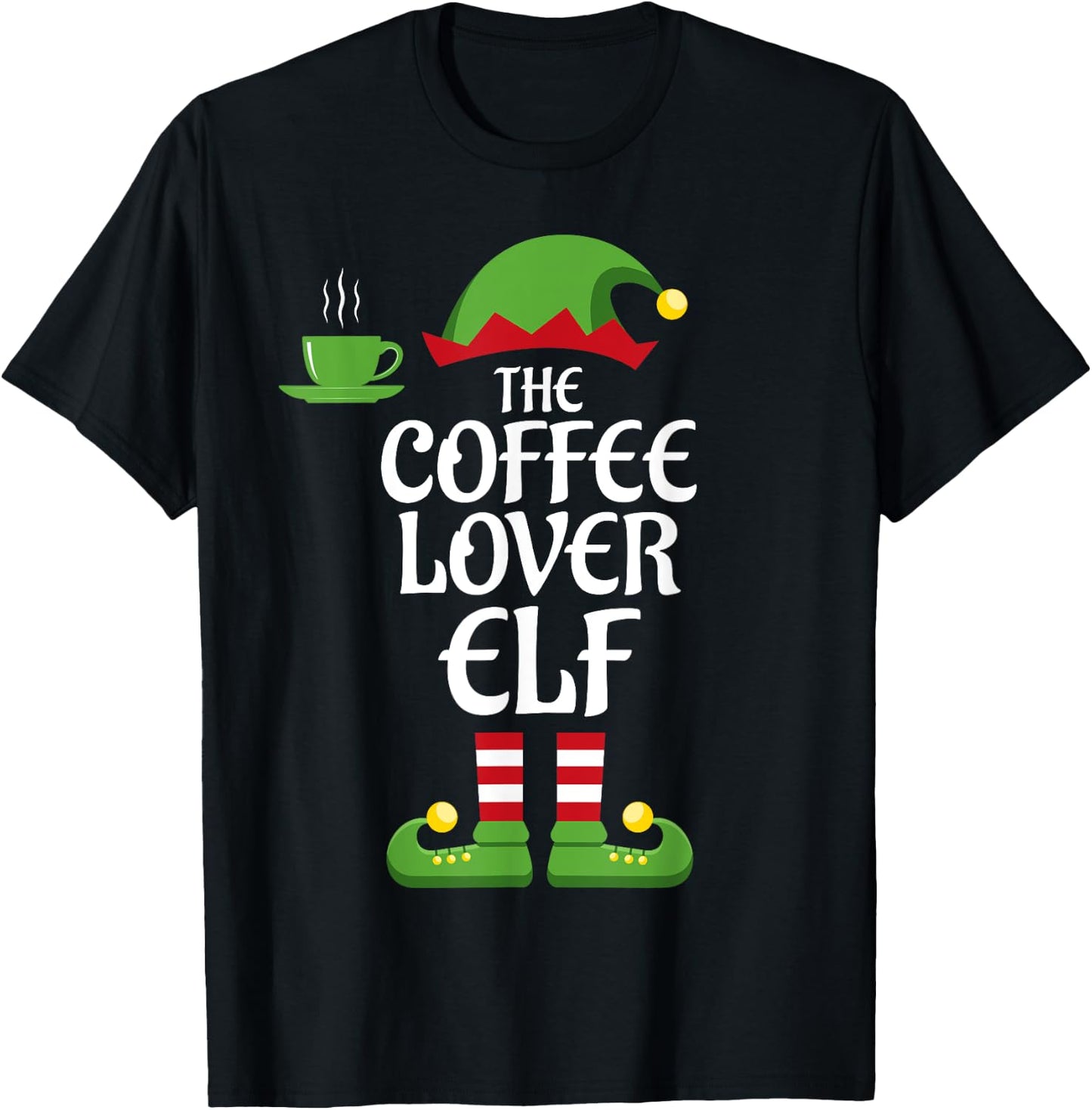 Coffee Lover Elf Family Matching Group Christmas T-Shirt - T-Shirt | Black
