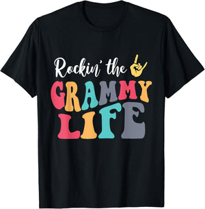Retro Vintage Rockin' The Grammy Life Birthday Mother's Day T-Shirt - T-Shirt | Black