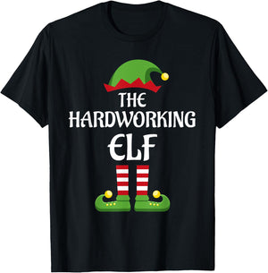 Hardworking Elf Family Matching Group Christmas T-Shirt - T-Shirt | Black