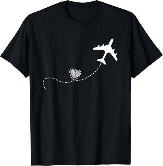 Heart Plane | Pilot Aviation | Airplane T-Shirt - T-Shirt | Black