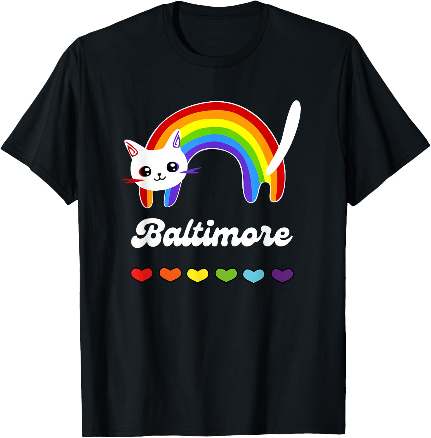 Baltimore Gay Pride LGTBQ LGTB Rainbow Ally Cat Men Women T-Shirt - T-Shirt | Black