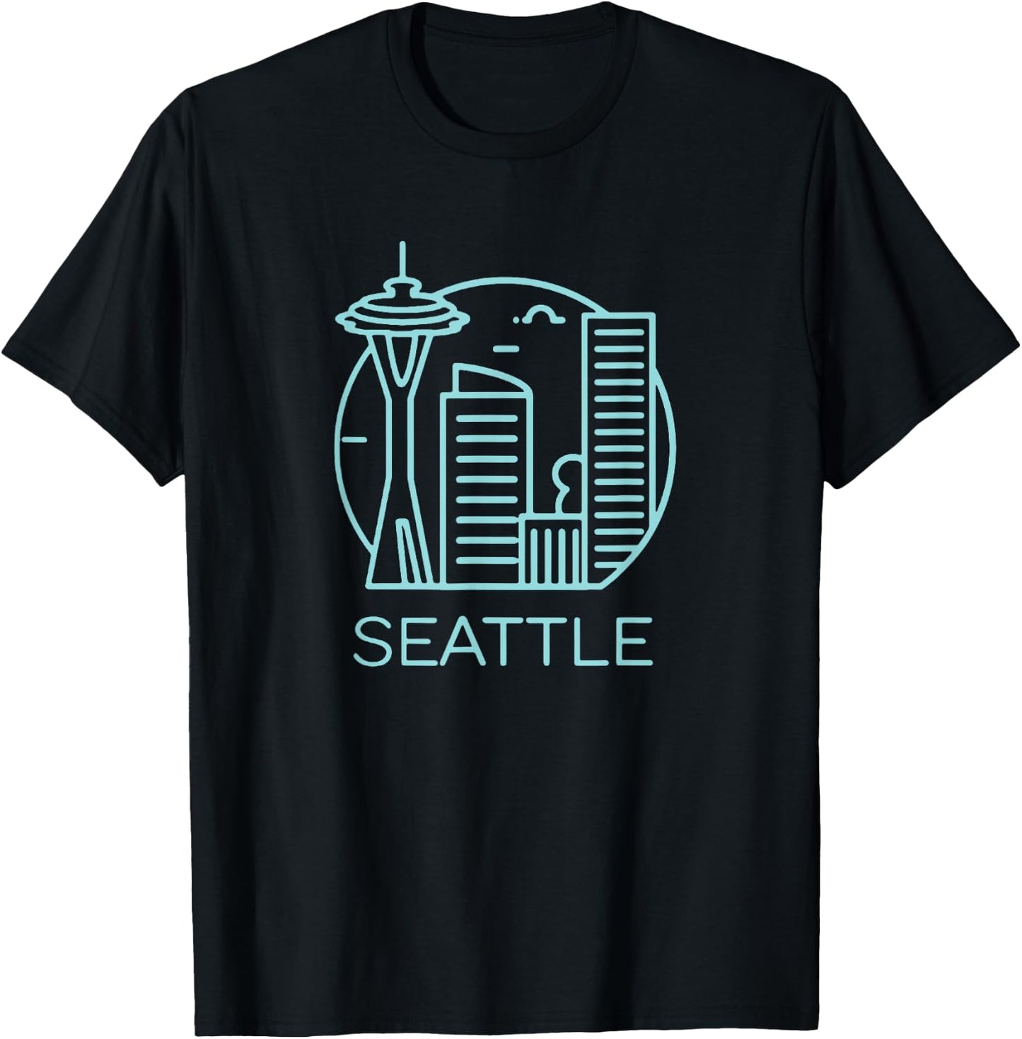 Simple Seattle Downtown Cityscape Emerald Color T-Shirt - T-Shirt | Black