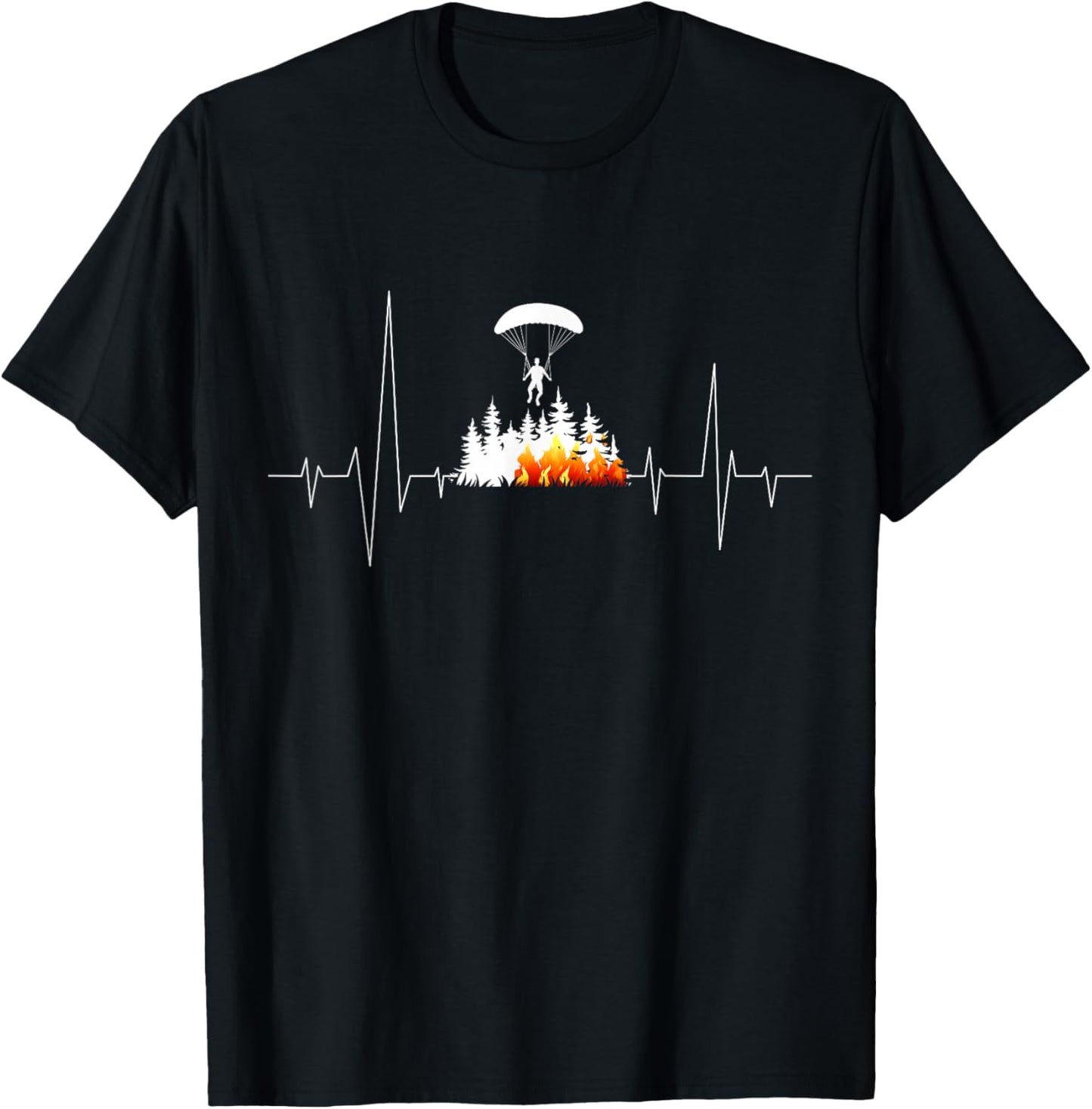 Wildland Smokejumper Firefighter Heartbeat T-Shirt - T-Shirt | Black