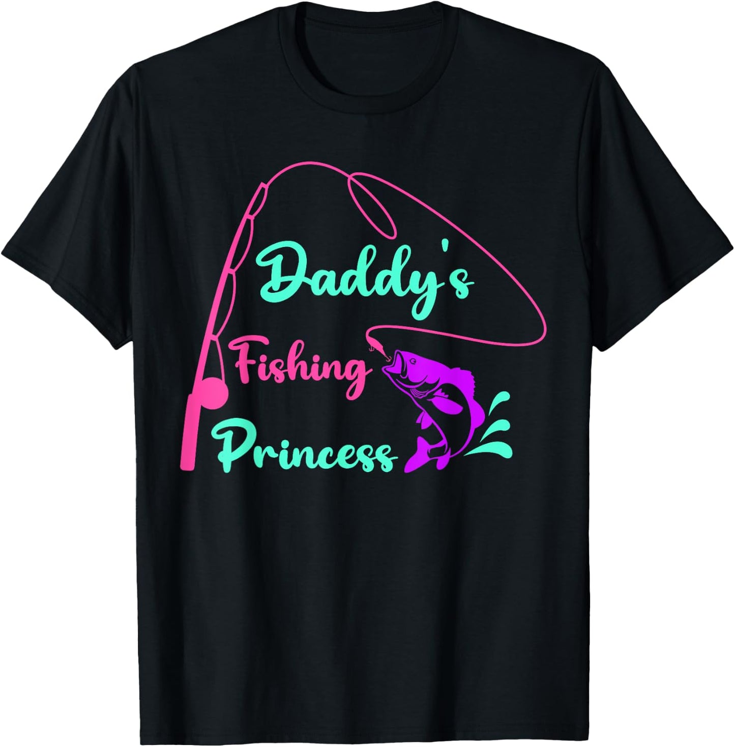 Funny Kids Daddy's Fishing Princess T-Shirt - T-Shirt | Black