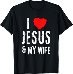 Vintage Grunge I Love JESUS & MY WIFE, Christian T-Shirt - T-Shirt | Black