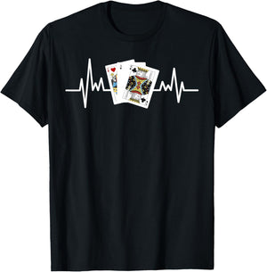 Pinochle Shirt Euchre Gifts Card Game Player Heartbeat T-Shirt - T-Shirt | Black