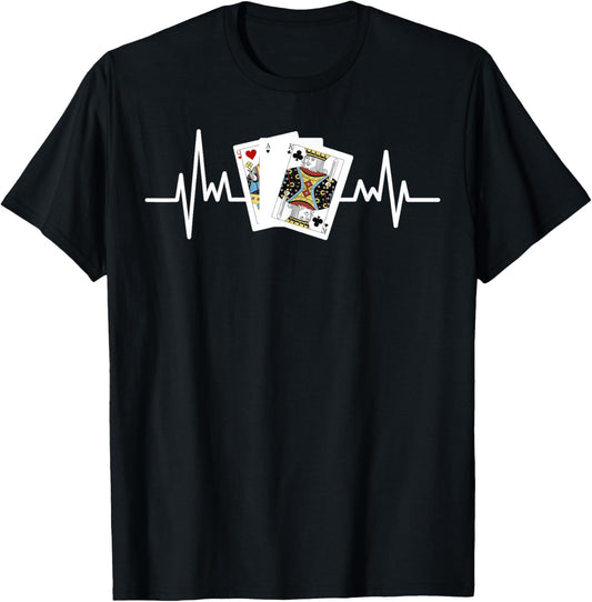 Pinochle Shirt Euchre Gifts Card Game Player Heartbeat T-Shirt - T-Shirt | Black