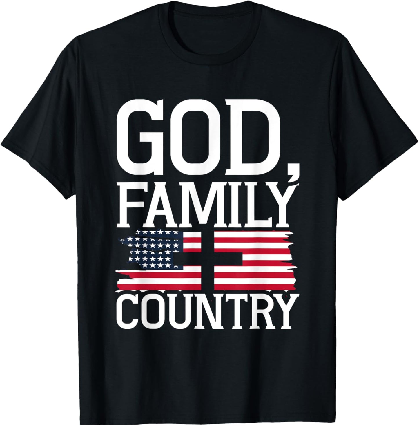 God Family Country US Flag Christian American Prayer T-Shirt - T-Shirt | Black