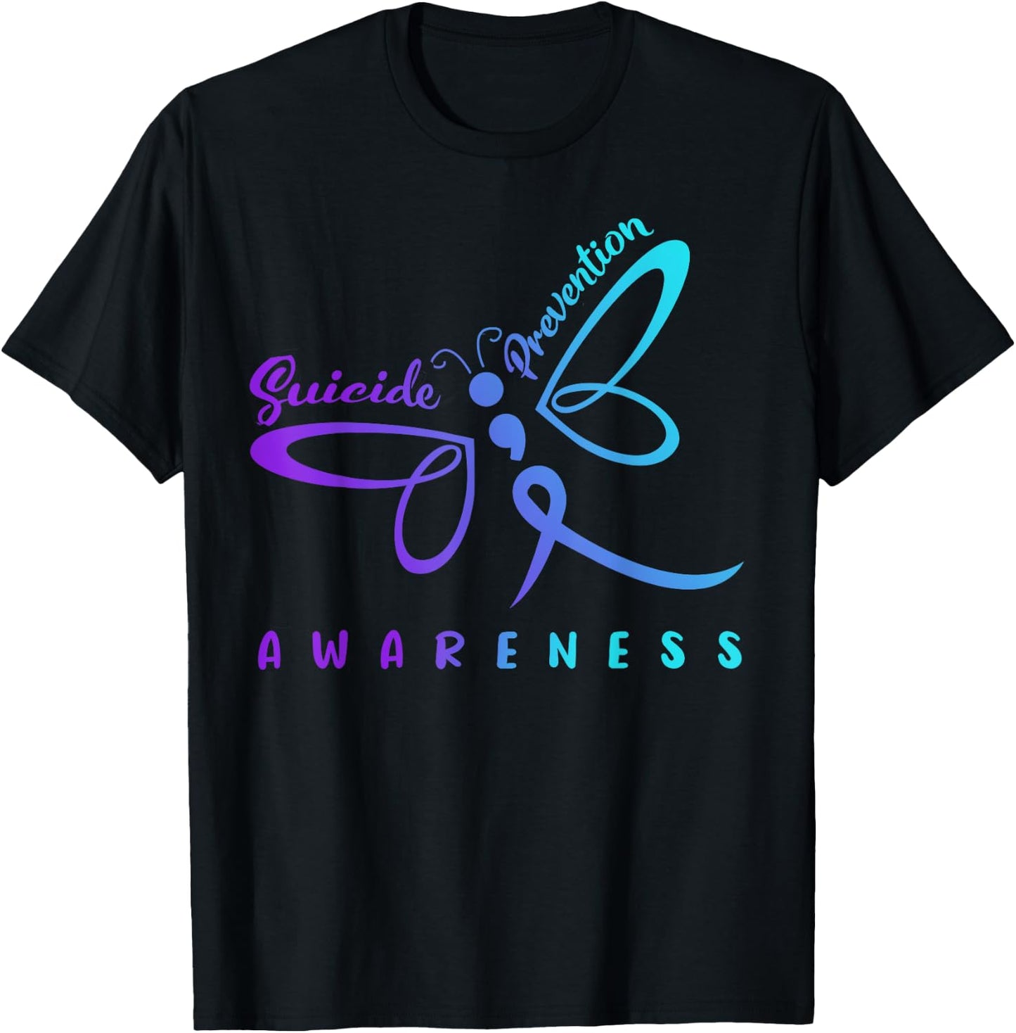 Dragonfly Suicide Prevention Awareness Pink And Teal Ribbon T-Shirt - T-Shirt | Black