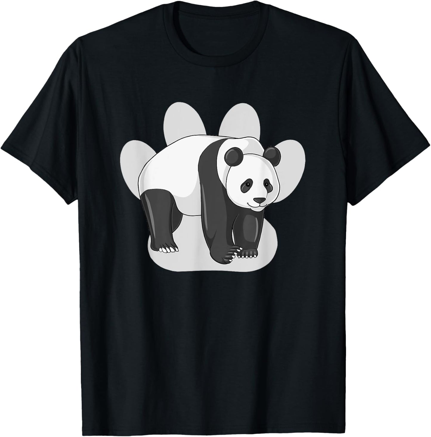 Cute Panda Bear Drawing on Paw Print Silhouette T-Shirt - T-Shirt | Black