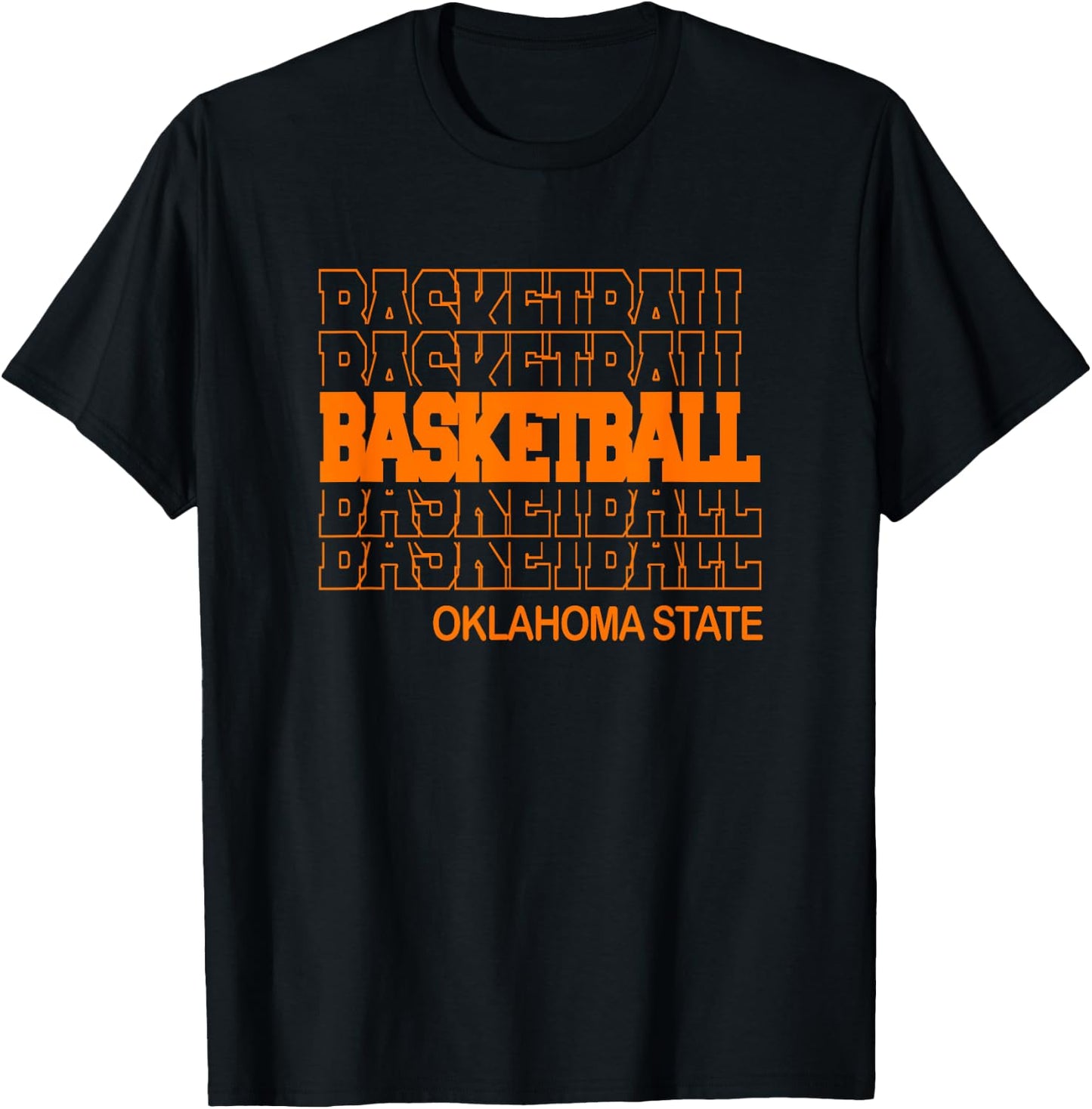 Basketball Oklahoma State in Modern Stacked Lettering T-Shirt - T-Shirt | Black