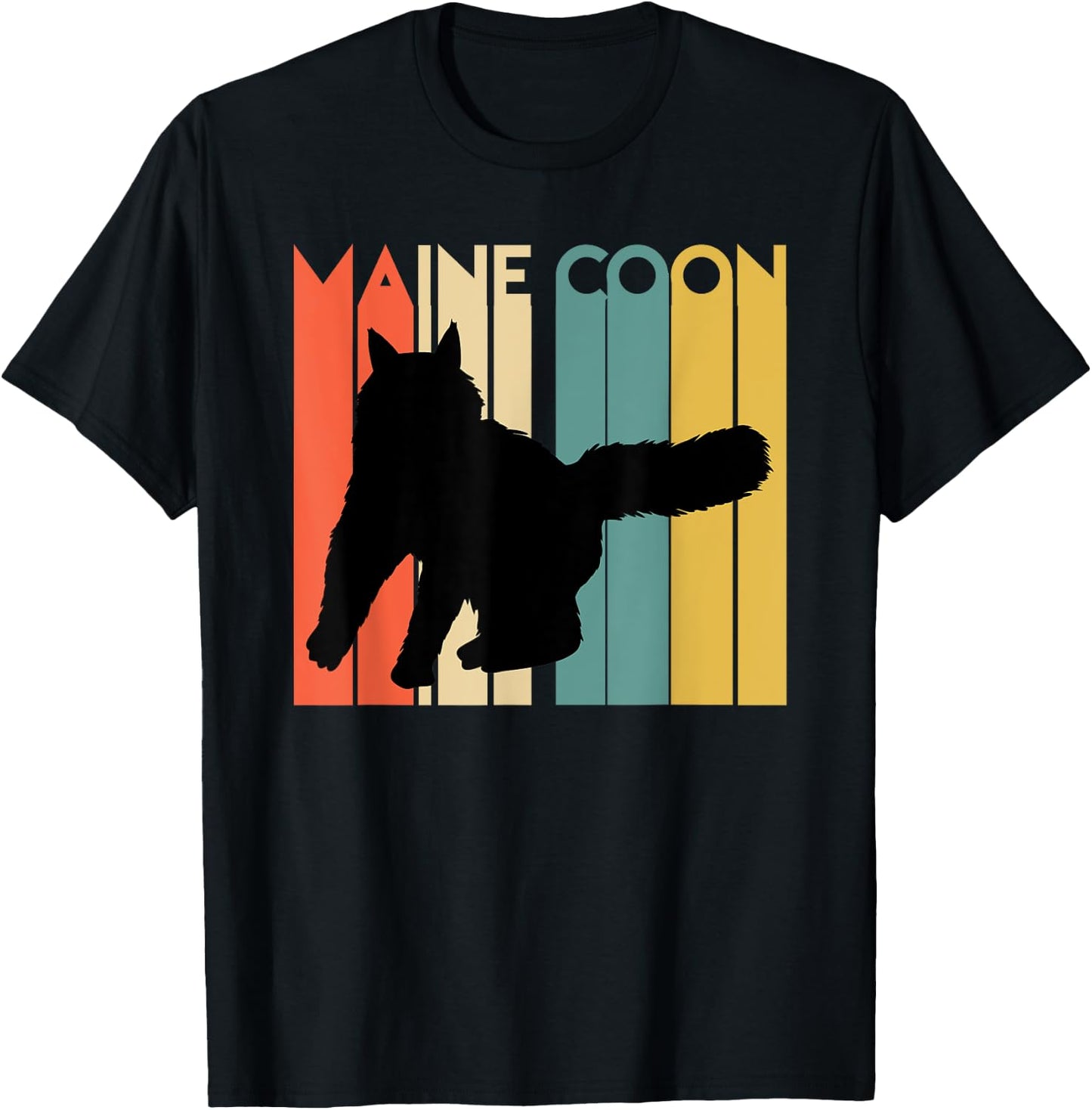 Retro Maine Coon Cat Silhouette Cool Feline Cat Lover Gift Men Women Kids T-Shirt - T-Shirt | Black