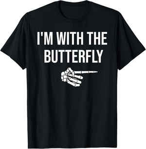 I'm With Butterfly Halloween Costume Funny Matching Couples T-Shirt - T-Shirt | Black