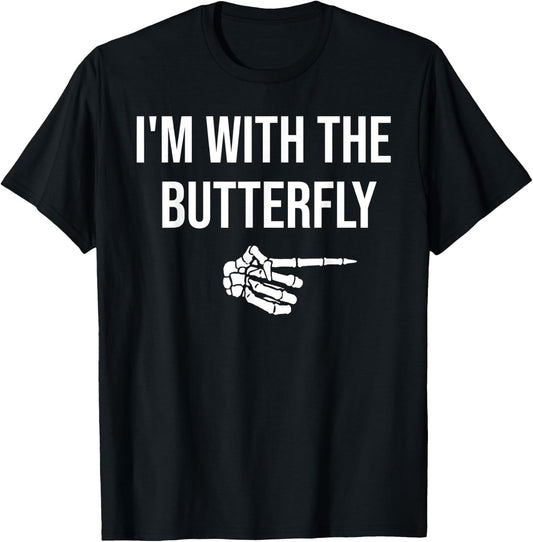 I'm With Butterfly Halloween Costume Funny Matching Couples T-Shirt - T-Shirt | Black