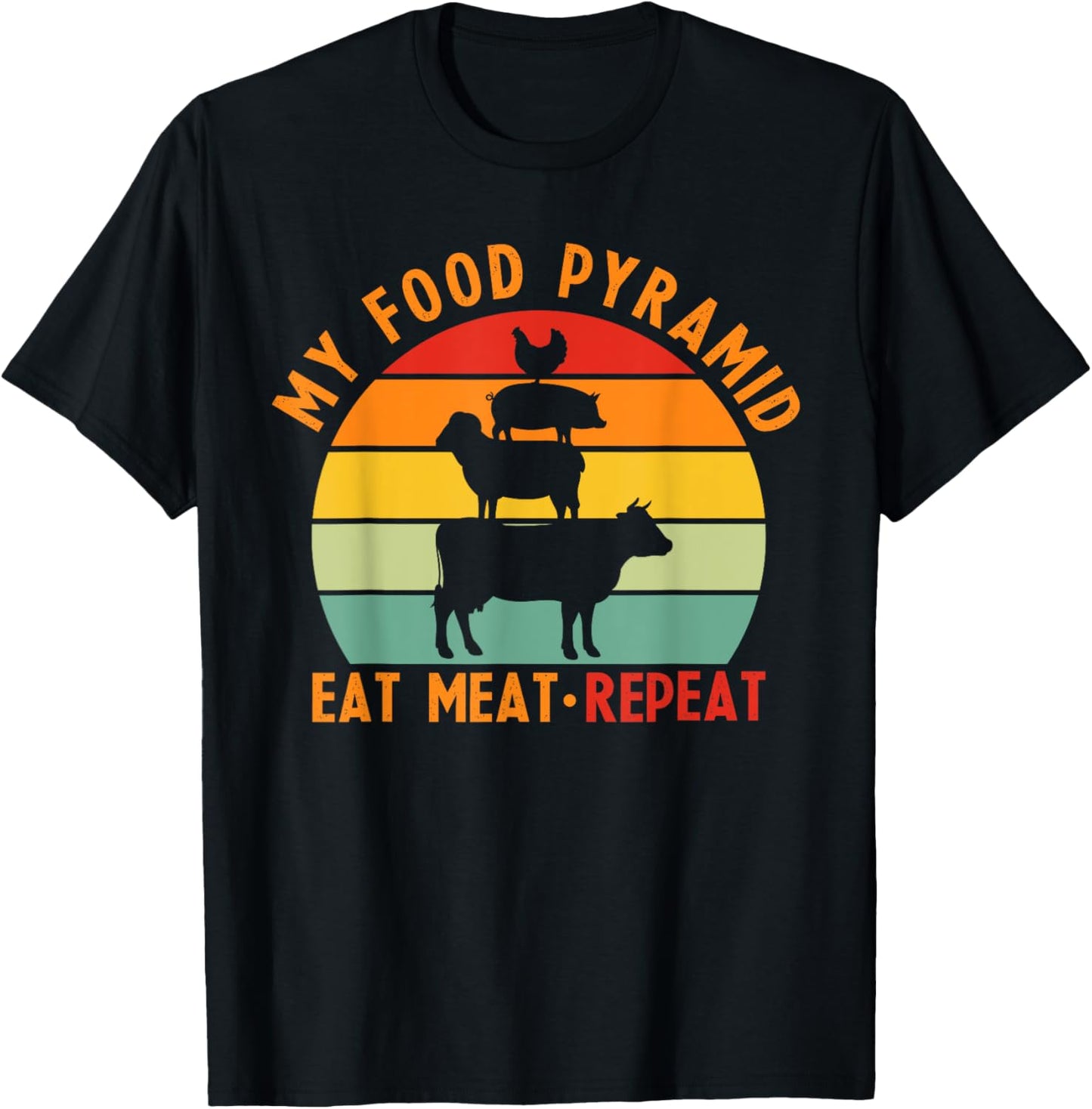 My Pyramid Food Eat Meat Repeat Funny Meat Lovers T-Shirt - T-Shirt | Black