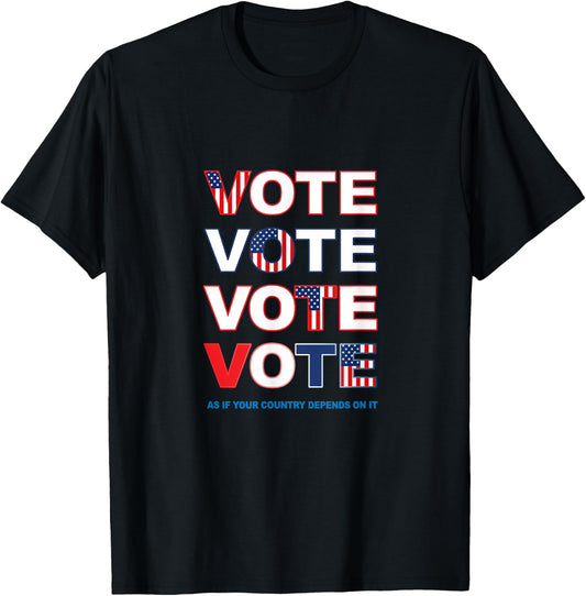 Vote Red White Blue Pro Democracy Patriotic Voter Election Women Men T-Shirt - T-Shirt | Black