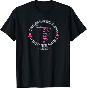 Christian Breast Cancer Awareness Faith Luke 1:37 T-Shirt - T-Shirt | Black