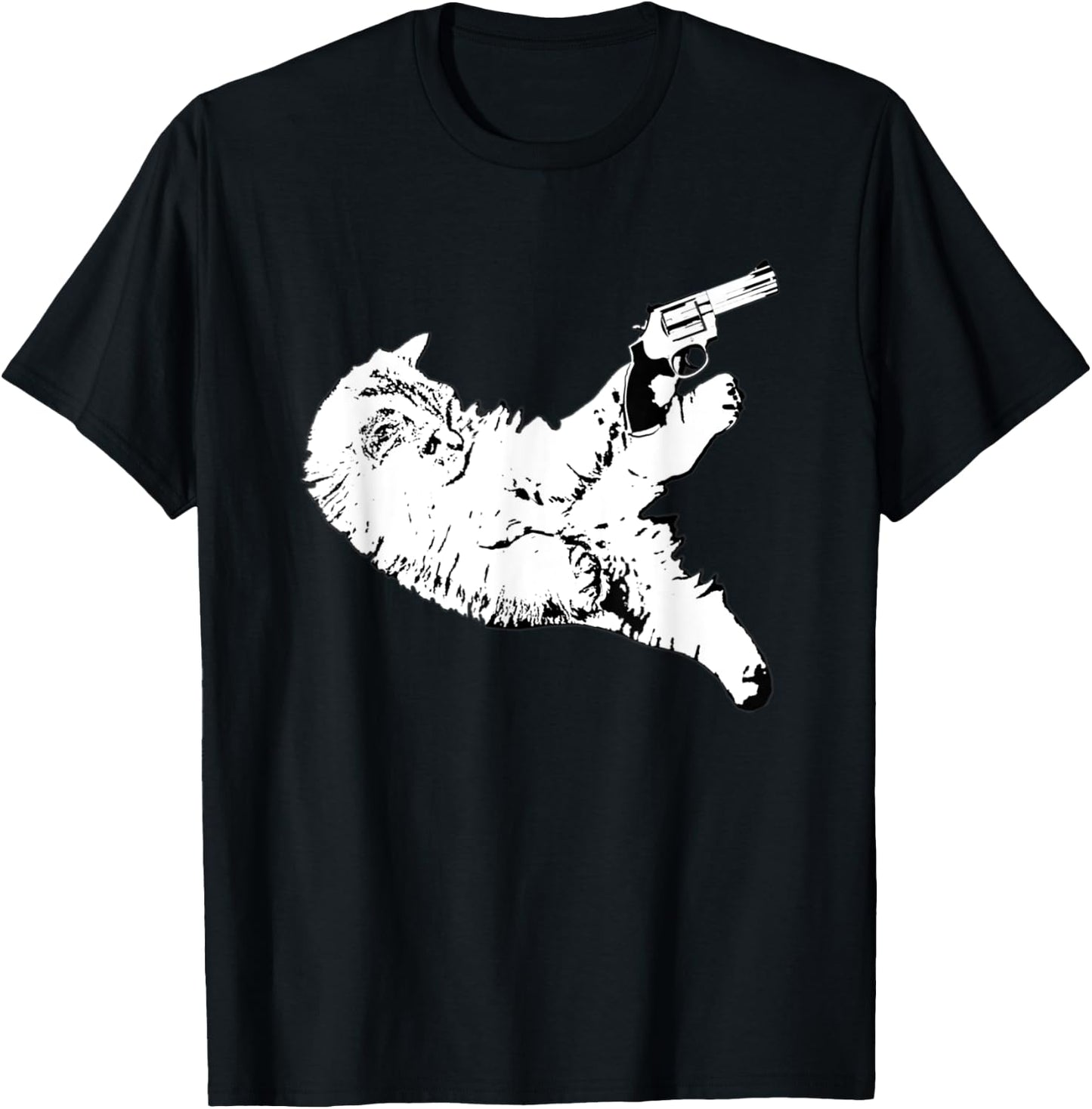 Cat With Gun Funny Kitty Gun Pet Lovers Men Women T-Shirt - T-Shirt | Black